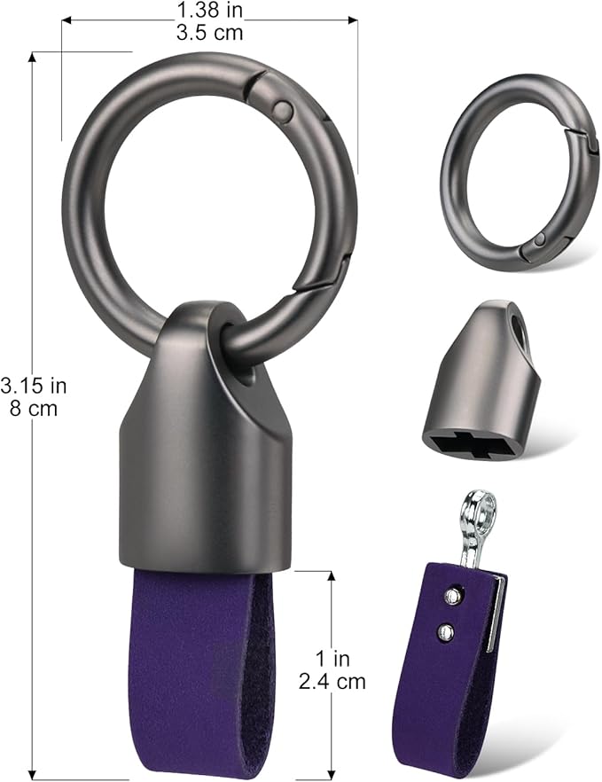 2 Pcs Keyring Keychain for Car Key Fob Holder, Zinc Alloy Buckle Small Leather Key Chain, Key Ring Fob Accessory
