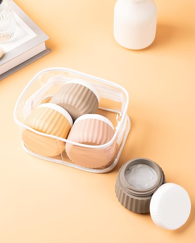 Mrsdry Travel Containers for Toiletries 4 Pack, TSA Approved Travel Size Toiletries, Travel Size Containers, With Clear Bag Leak Proof Silicone Jars, Travel Essentials Creams Jars Carrying Small Items