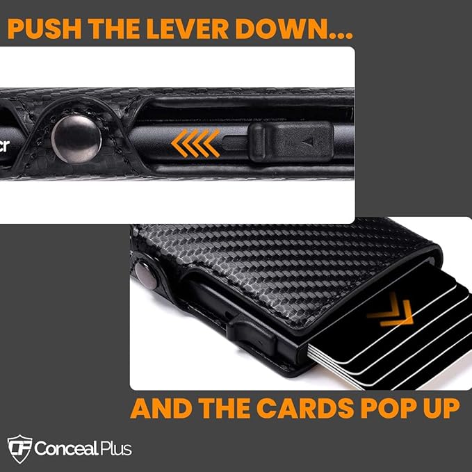 Conceal Plus Pop Up Wallet for Men – RFID Blocking Slim Metal Card Holder Wallet, Automatic Pop-Up Card Ejector, Minimalist Front Pocket Wallet, Holds Up to 10 Cards + Cash