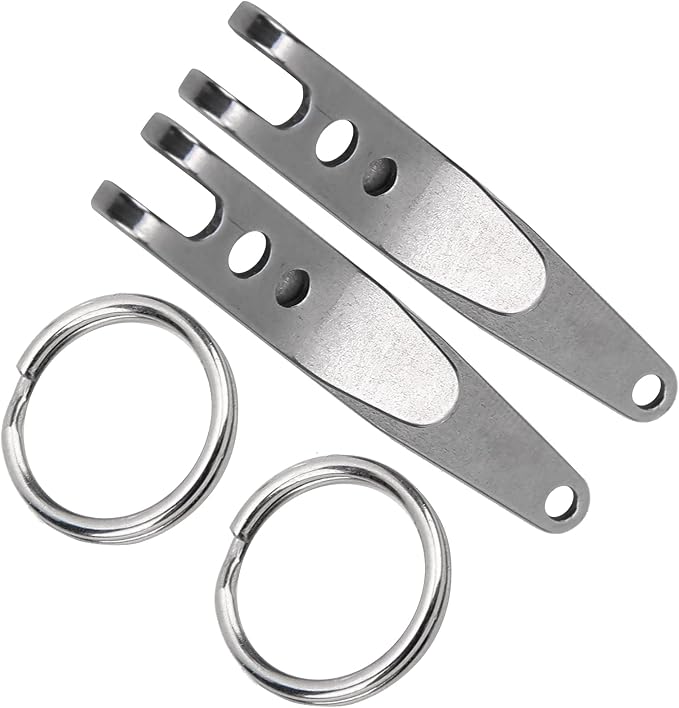 2Pcs Belt Clip for Keys, Mini Keychain Pocket Clip, Stainless Steel Suspension Clips, Multipurpose Suspension Keychain Clips for Keys, Flashlights, Knives, 1.6x0.3in
