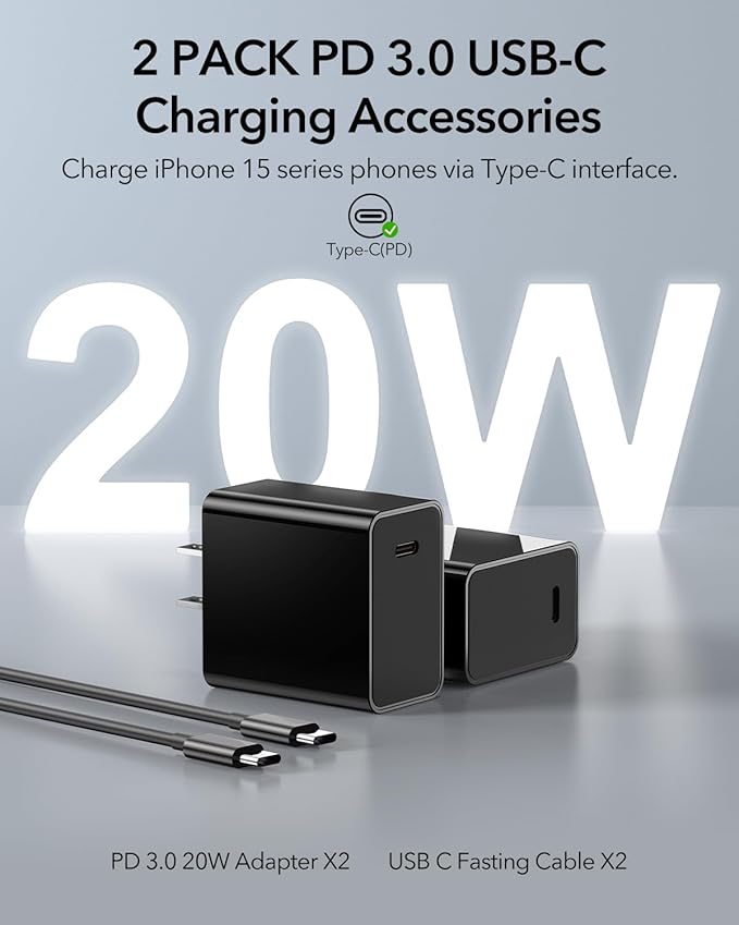 2 Pack Meifigno for MagSafe-Compatible Charger Stand with [20W USB C Charger Block & USB C Cable x2], Fast Charging Wireless Charger for iPhone 15 Pro Max/15 Pro/14 13 12 Series, AirPods 3/Pro, Black