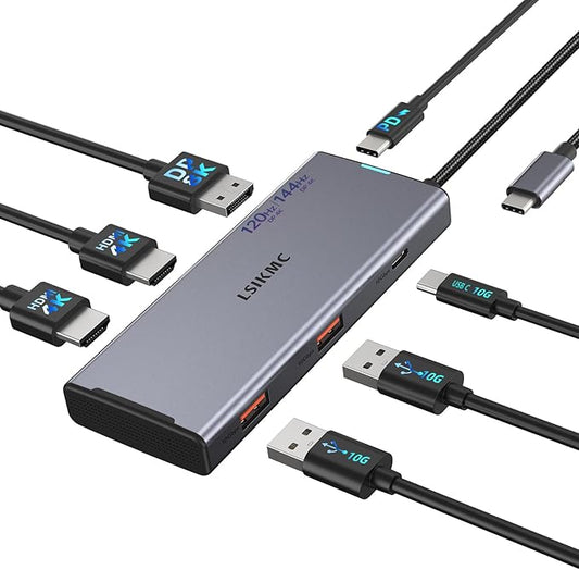 USB-C Laptop Docking Station for Triple Monitor | 7-in-1 Dock with DP 4K@160Hz/8K@30Hz + Dual HDMI 4K@60Hz, 10Gbps USB A/C, 100W PD | Laptop Dock for Windows/Mac