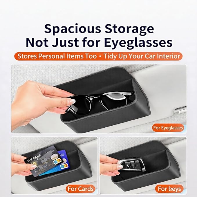 Car Sunglass Holder-Leather Magnetic Large Glasses Case,One-Handed Eyeglass Clip,Universal Auto Sun Visor Accessories