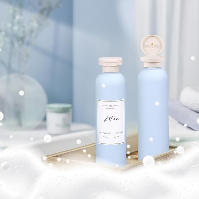 8.8oz Travel Essentials Shampoo Bottles for Toiletries,Empty Plastic Squeeze Bottles with Flip Cap for Toiletries Travel Size Shampoo and Conditioner (3 pack, bule)