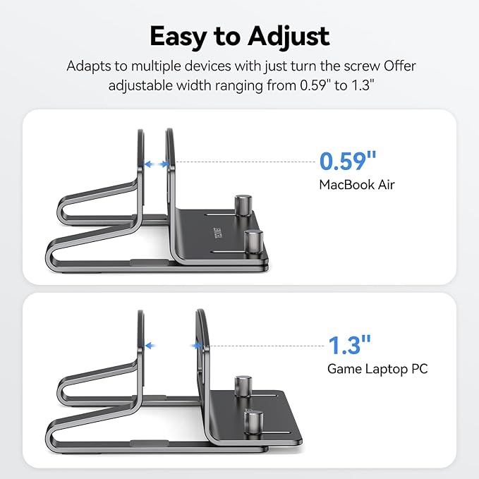 TECKNET Vertical Laptop Stand, Adjustable Aluminum Laptop Stand (Fits Up to 17.3"), Space-Saving Vertical Stand with Non-Slip & Scratch-Resistant Silicone, Compatible with MacBook Pro/Air, Dell, HP