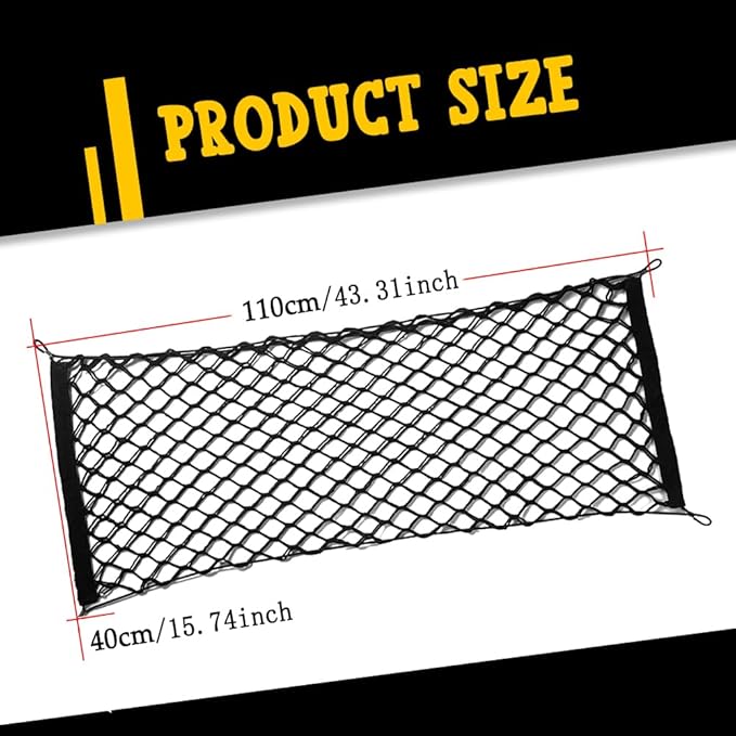 Car Rear Cargo Net, Trunk Cargo Storage Net with Hooks, Cargo Storage Elastic Mesh Net Organizer Car Interior Accessories Universal Fit for Cars, Trucks, SUVs (43.3 "x15.74)