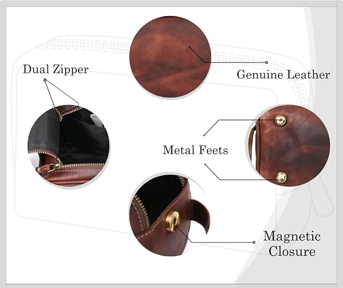Hindoro 10" Premium Leather Toiletry Travel Pouch Bag With Waterproof Lining | King-Size Handcrafted Vintage Ditty - Kit Leather Goods (Dark Brown)