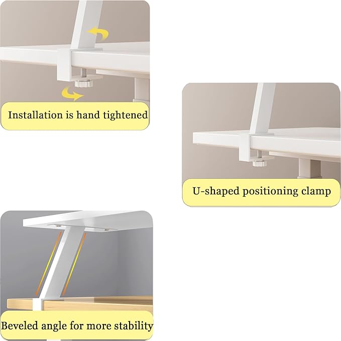 31.4x7.8 in Clamp on Desk Shelf, Adjustable Floating Desks Shelf with Reading Stand Space Saving Laptop Riser Stand for Office, Dorm, Home Desk Organization, White