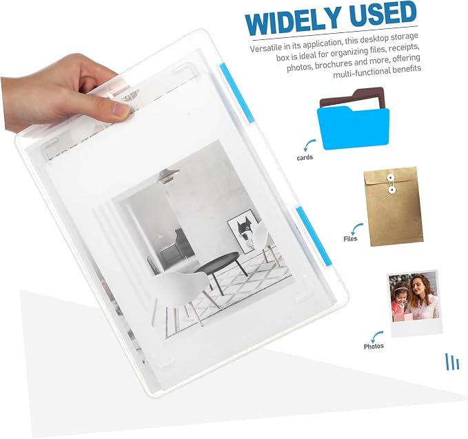 4pcs Clear File Box with Lid Desktop Document Organizer Transparent Plastic Storage Container for Office Paper Blueprint Receipt Filing Space-saving and Stackable Design