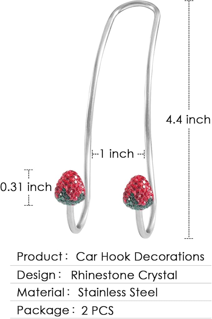 【2024 Upgraded】 Car Headrest Hooks Decorations, 2 Pcs Bling Strawberry Shape Purse Hook Hangers, Auto Hooks Car Hangers and Durable Backseat Holder, Storage Universal for SUV Truck Vehicle (Red)