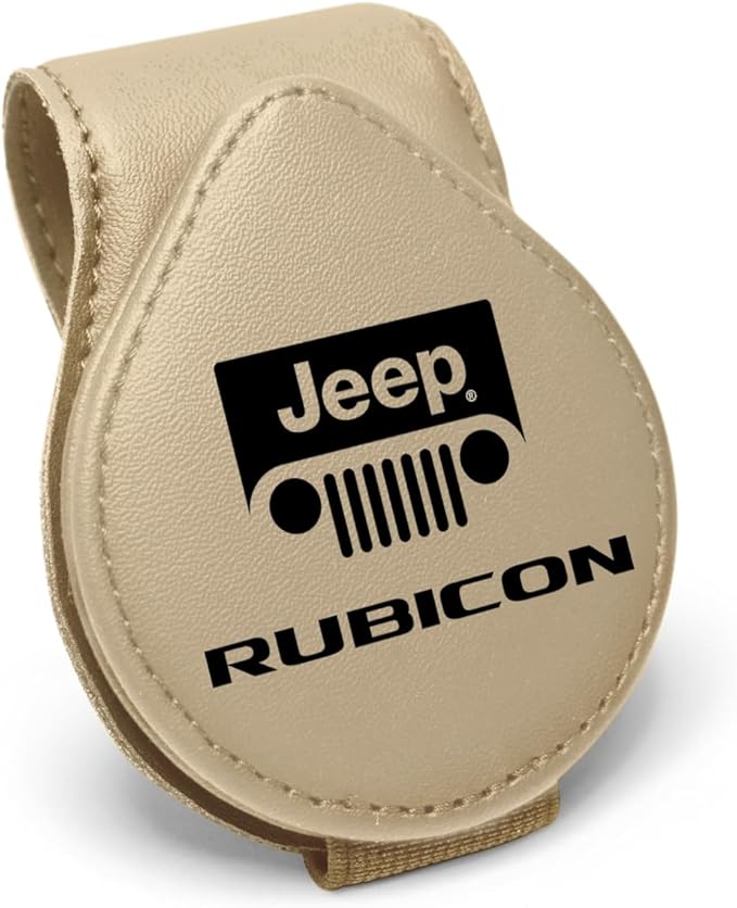 iPick Image for Jeep Rubicon Wrangler Beige Leather Magnetic Sunglass Holder Car Sun Visor Mount Clip - Official Licensed