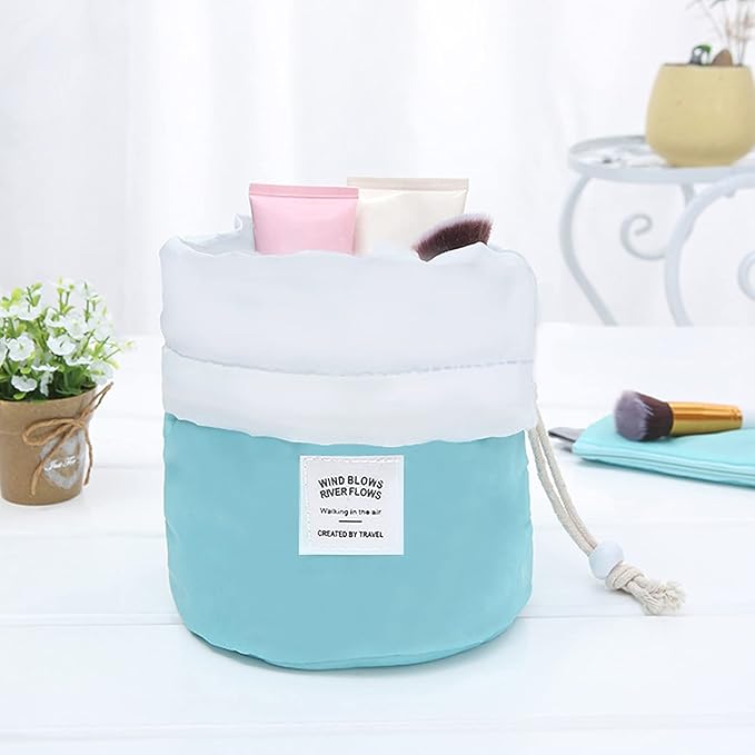 INVODA Drawstring Cosmetic Bag 2PCS Travel Makeup Bag for Women Toiletry Bag Portable Drawstring Make up Organizer Bag for Travel (Green+Blue)