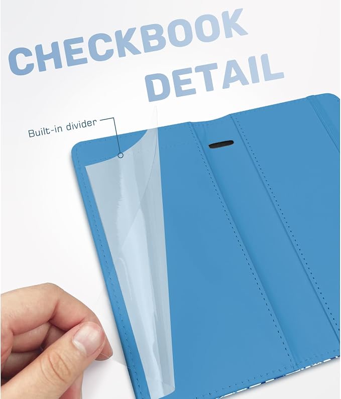 Letter Checkbook Cover, RFID Blocking Checkbook, Stylish, Lightweight, Slim Durable, Multi-Functional Checkbook Holder for Personal and Business Checks (Flower-Blue)
