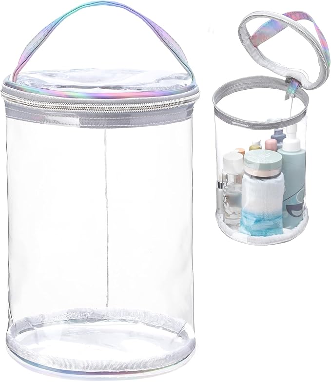 Sanwuta Clear Lotion Bag for Toiletry Sunscreen Cylinder Makeup Bag Heavy Duty Travel Organizer Pouch Waterproof Cosmetic Pouch with Handle Zipper Gift for Summer Beach Pool Airport Women(Silver)