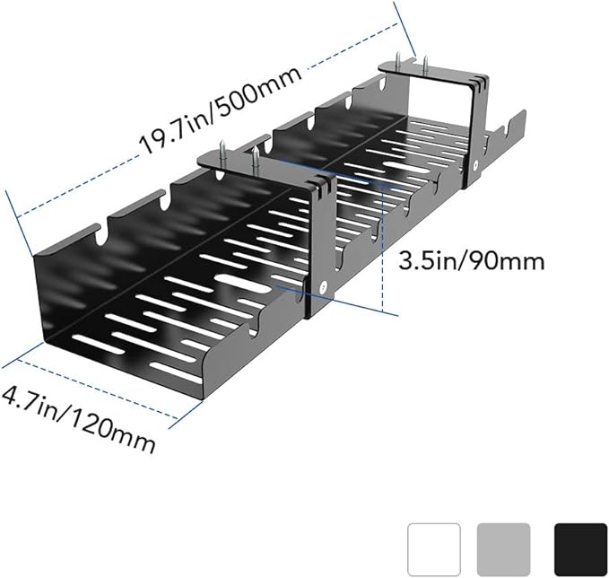 FLEXISPOT Under Desk Cable Management Tray, Metal Raceway Wires Cable Tidy Organizer, Office and Home Cable Tray Use for Standing Desk (Black)