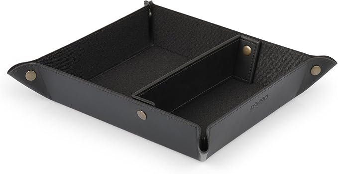 Londo Leather Tray Organizer - Practical Lightweight Water Resistant Computer Table Desk Storage Box for Wallets, Watches, Keys, Coins, Cell Phones and Office Equipment