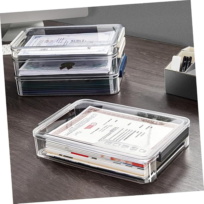 Sewroro Stackable Desktop File Cabinet Small Document Storage Box with Lid Office File Organizer Tray for Home and Office Paper Filing