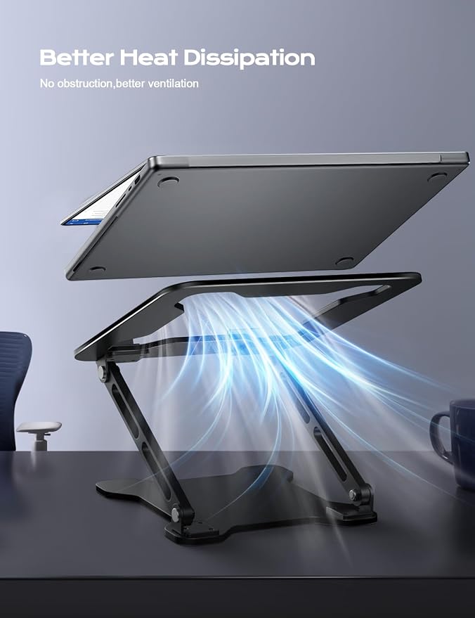LOXP Adjustable Laptop Stand for Desk, Metal Foldable Laptop Riser Holder, Portable Ventilated Cooling Desk Book Shelf, Ergonomic Computer Notebook Stand Compatible with 10-15.6" Laptops
