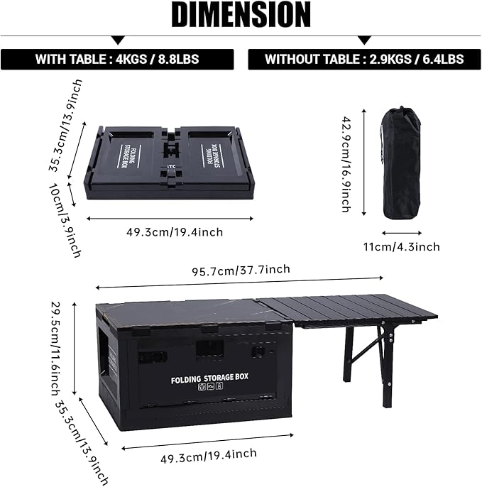 Nice C Folding Table, Storage Bin with Table, Collapsible Storage Box with Table, Organizing Containers Plastic with Wood Lid and 2 Side Doors, Stackable Organizer