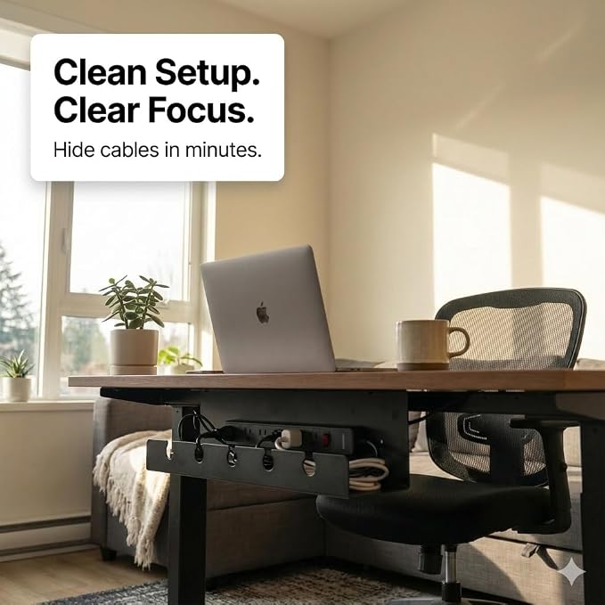 Under Desk Cable Management Tray No Drill, Cord Organizer for Desk, Wire Organizer, Cable Tray for Home Office Standing Desk, Wire Managment, Cord Hider, Set of 2 pcs (1 Black & 1 White)