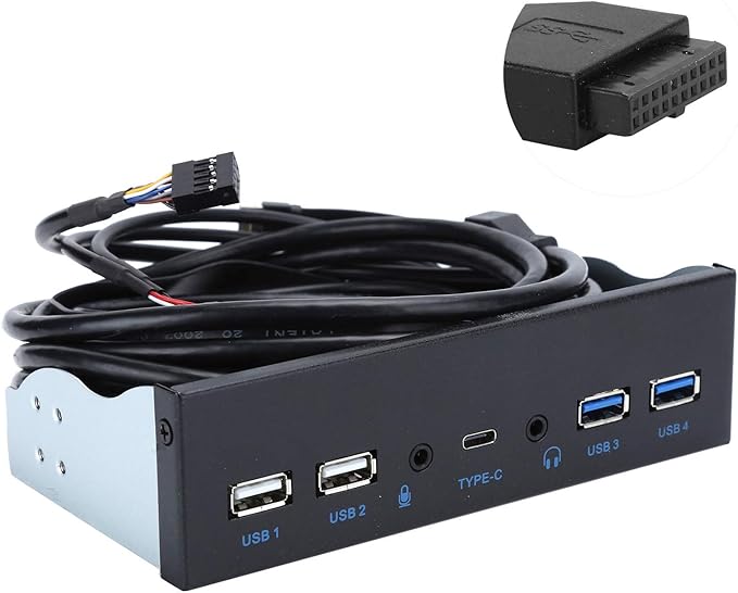 Extra USB Front Panel, USB Hub with 2-Port USB 3.0/2-Port USB 2.0/Audio Output Microphone Input USB C Port, Optical Drive 5.25-inch Panel Computer Expansion Board for Desktop
