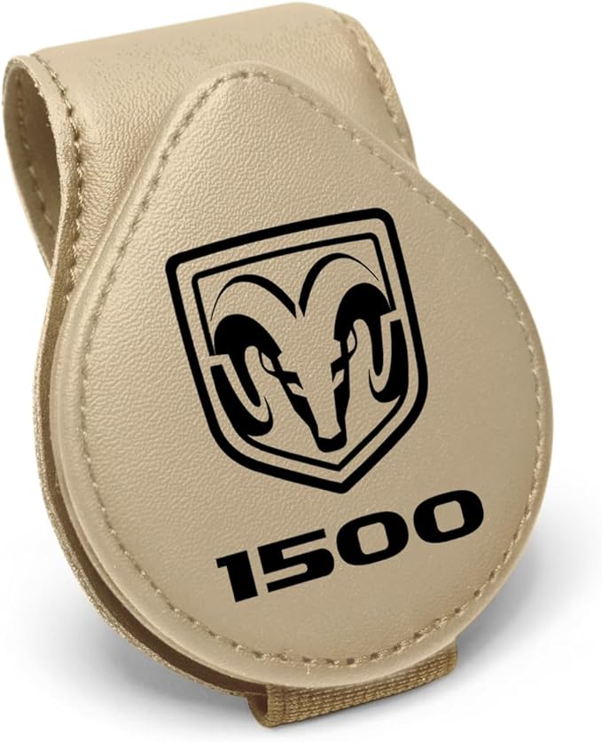 iPick Image for RAM 1500 Beige Leather Magnetic Sunglass Holder Car Sun Visor Mount Clip - Official Licensed