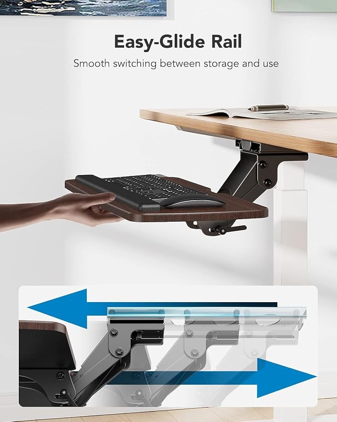 HUANUO Keyboard Tray Under Desk, 360 Adjustable Ergonomic Sliding Keyboard & Mouse Tray, Under Desk Keyboard Tray Slide Out, Keyboard Holder Under Desk for Typing in Home, Office Work, 25"W x 9.84"D