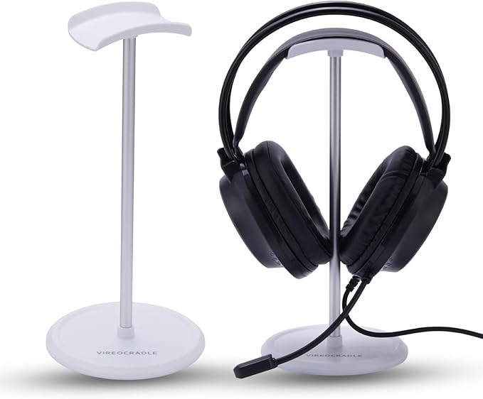 Headphone Stand for Desk, Top Curved U-Shaped Headset Holder with TPU Flexible Headrest, Aluminum Alloy Rod & ABS Solid Base with Non-Slip Silicone Under The Base, (White)
