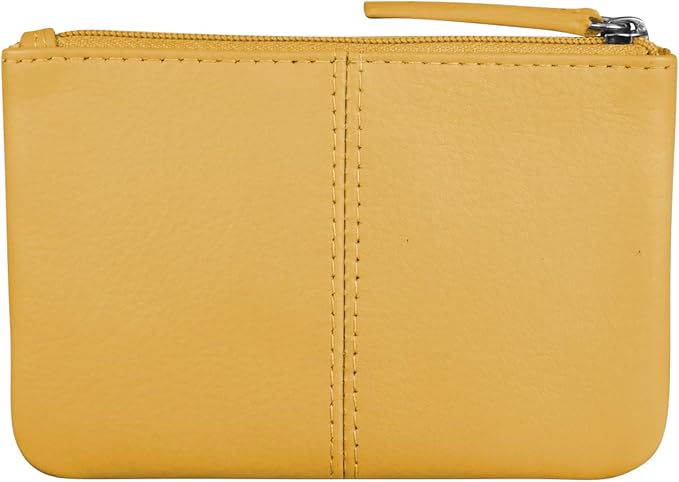 ili New York Mini Leather Coin Purse, Compact Genuine Leather Pouch with Key Ring & RFID Protection, Used for Coins, Keys and Cards, Ideal for Travel and Everyday Carry, Yellow