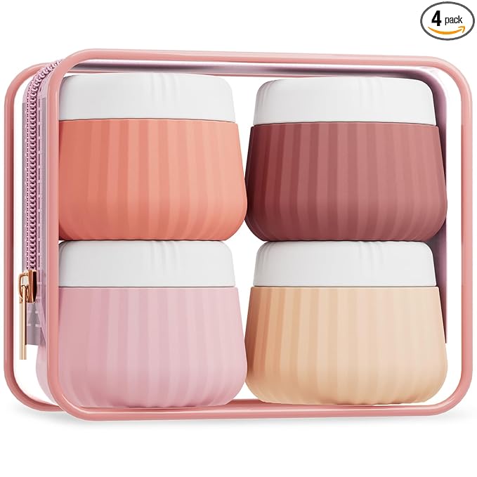 Mrsdry Travel Containers for Toiletries 4 Pack, TSA Approved Travel Size Toiletries, Portable Size Containers, With Clear Bag Leak Proof Silicone Jars, Essentials Creams Jars Carrying Small Items