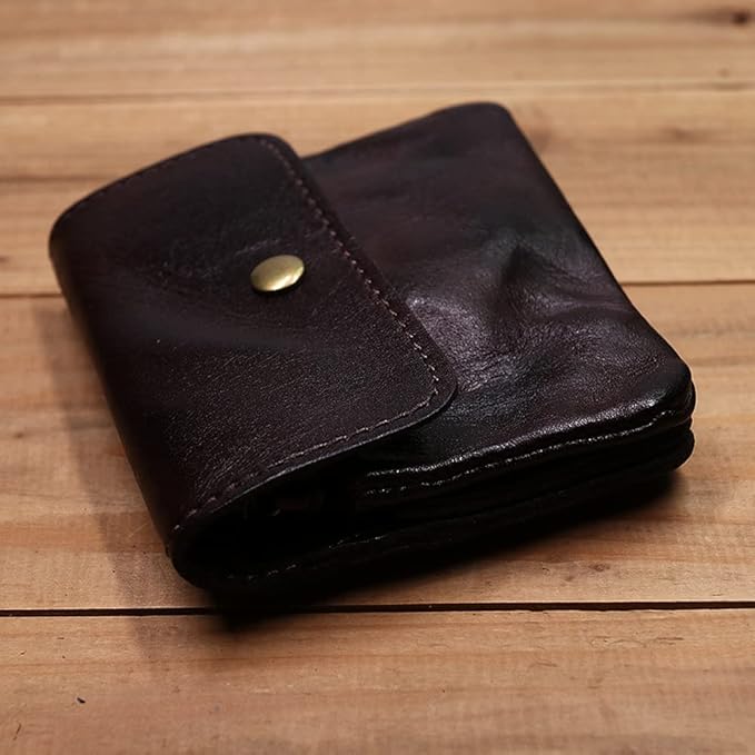 1 Pcs Leather Zipper Coin Purse Wallet With Card Slots,Snap Leather Coin Pouch, Coin Organizer, Change Holder,Card Case, Leather Zipper Storage Bag for Men & Women