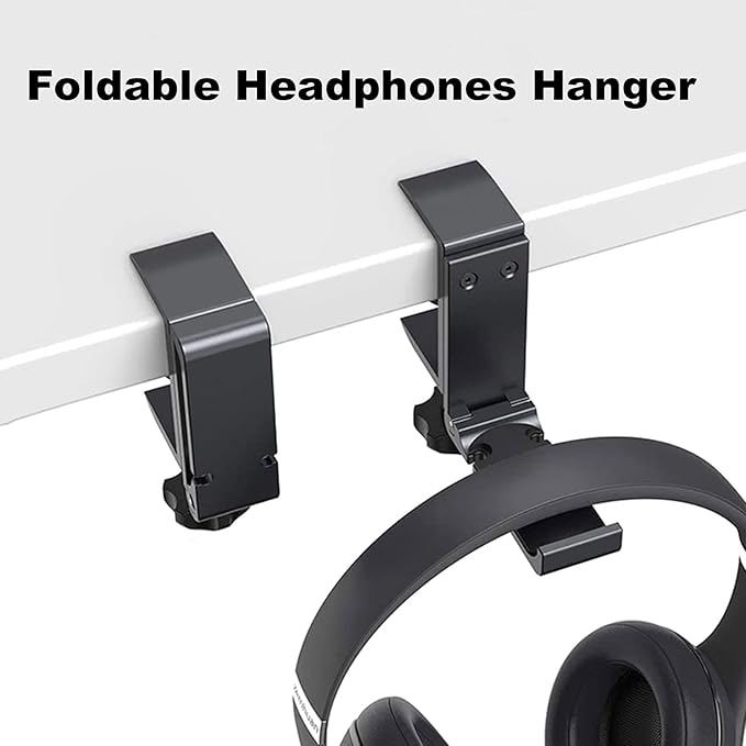 Aluminum Headphone Stand Hanger Foldable with Cable Organizer Headset Holder, Non-Slip Desk Hook Space Save Universal Headphone Mount