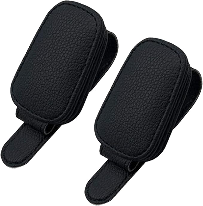 Leather Sunglasses Holder for Car Sun Visor, Eyeglass Hanger Clip Magnetic for Vehicle Sunglasses Hanging Ticket Card Clip, for Different Eyeglasses, Black, 2Pack | Eyeglass Hanger Clip, Magnetic, Ticket Card Clip, Different Eyeglasses