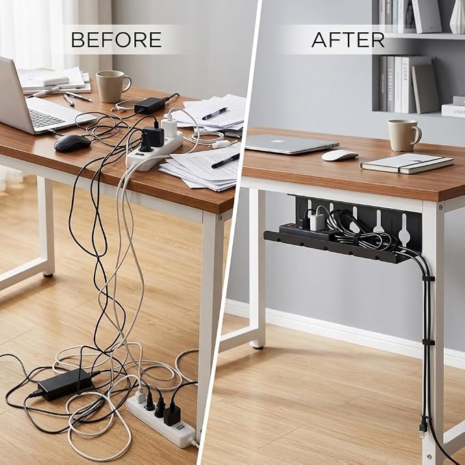 Metal Cable Management Under Desk for Easy mounting Under-Table, Set of 2 - with 10X Cable Ties, Desk Organizer for Office/Home Office Table Thoughtful Cable Tray Holder