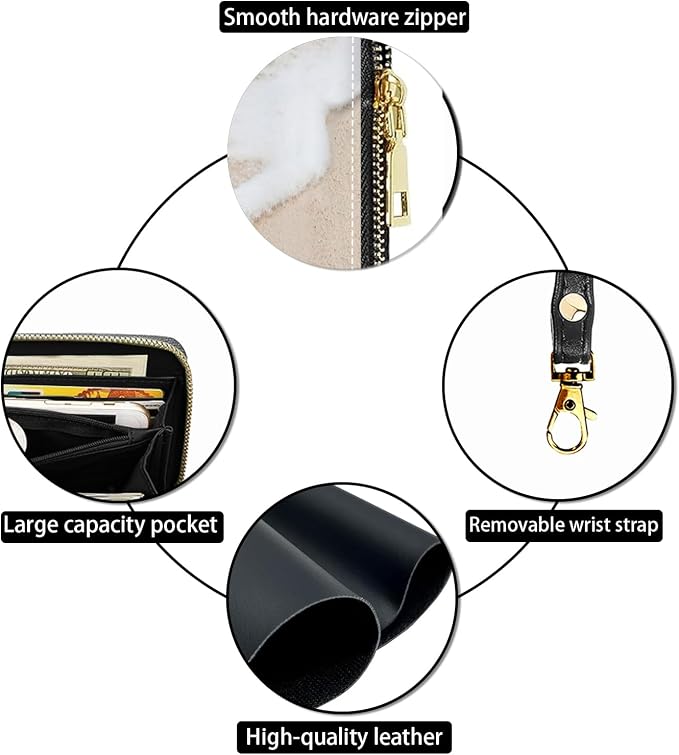 Women's Large Capacity Wallet PU Leather Zip Around Clutch Purse Multifunctional Wallet with Removable Wristlet Strap for Smart Phone/Coin/Card/Cash, Beach Waves Quote 2 Corinthians 5:7