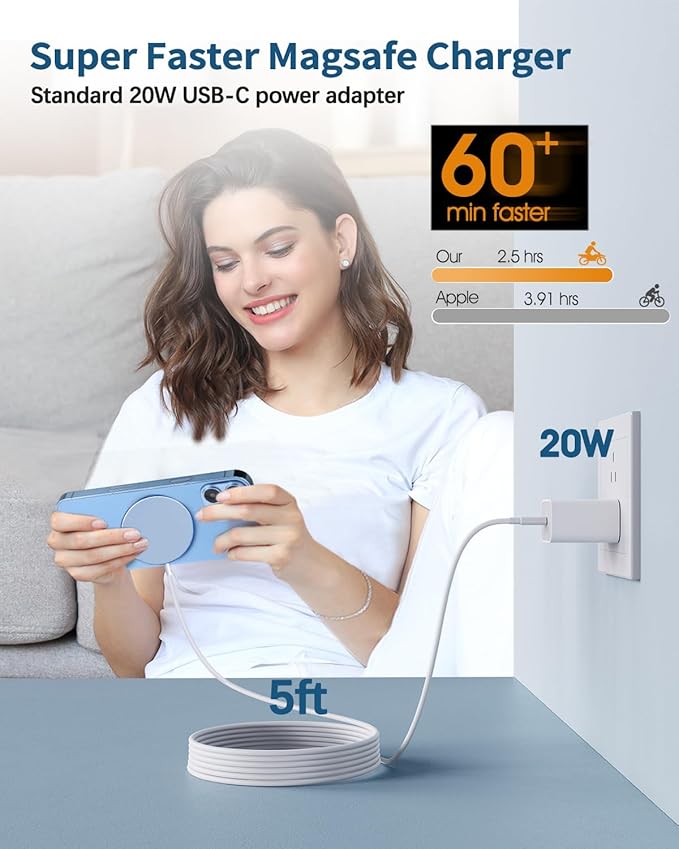 Magnetic Wireless Charger Mag-Safe Charger for iPhone 15/14/13/12 Series Convertible Magnet Wireless Charging Stand/Pad with 20W Adapter 5ft Cable for iPhone and AirPods 2/3/Pro 2/Pro（Blue）