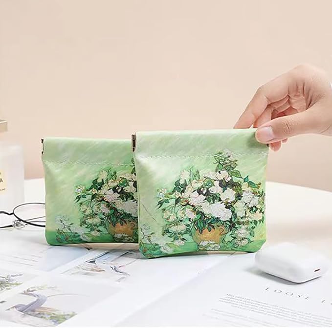 2 PCS Small Leather Cosmetic Bag for Purse - Mini Makeup & Coin Organizer Gift Set for Women - Snap Closure Travel Pouch for Lipstick, Keys, Charger Cable, Coins