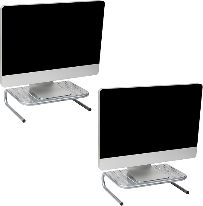 Mind Reader Monitor Stand, Ventilated Laptop Riser, Desktop Organizer, Metal, 14.5"L x 11.25"W x 4.25"H, Set of 2, Silver