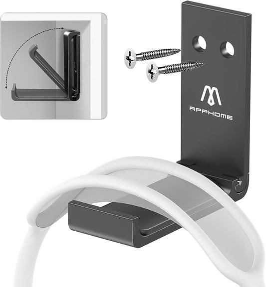 Foldable Headphone Stand & Headset Holder Mount, No-Scratch Silicone Pad Wall Hook for Gaming Headset, Space-Saving Under Desk Hanger with Strong Adhesive for PC, Home, and Office, Black