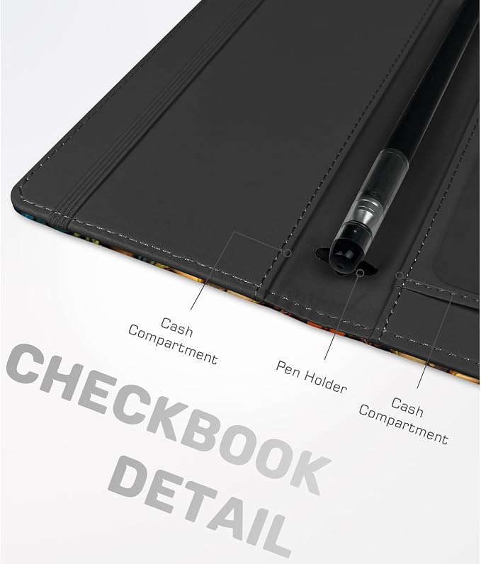 Printed Checkbook Cover, RFID Blocking Checkbook, Stylish, Lightweight, Slim Durable, Multi-Functional Checkbook Holder for Personal and Business Checks (Bookshelf)