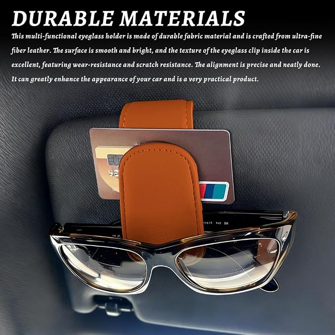Sunglass Holder for Car, Car Sunglass Holder, Magnetic Leather Sunglasses Holder and Ticket Card Clip, Auto Multi-Functional Sun Visor Eyeglass Holders for SUV Pickup Truck (Orange)