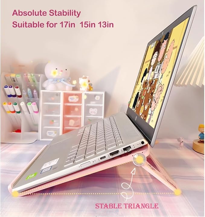 Laptop Stand for Desk Stable Foldable Adjustable Multi-Angle Computer Desktop Holder Ventilated Lapdesks Riser for Mackbook, Lenovo, Dell, iPad, HP - Within 17' (Pink)