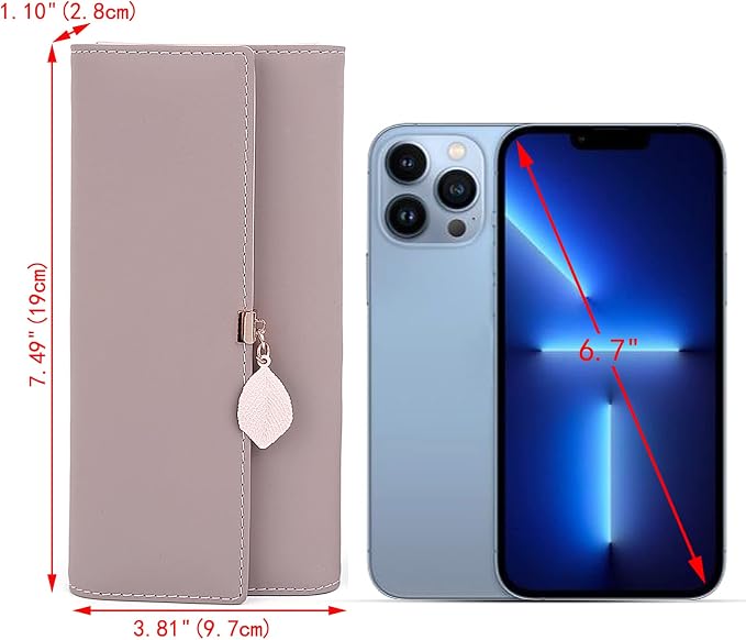 UTO RFID Wallet for Women PU Leather Leaf Pendant Card Holder Phone Checkbook Organizer Zipper Coin Purse | Leaf Pendant