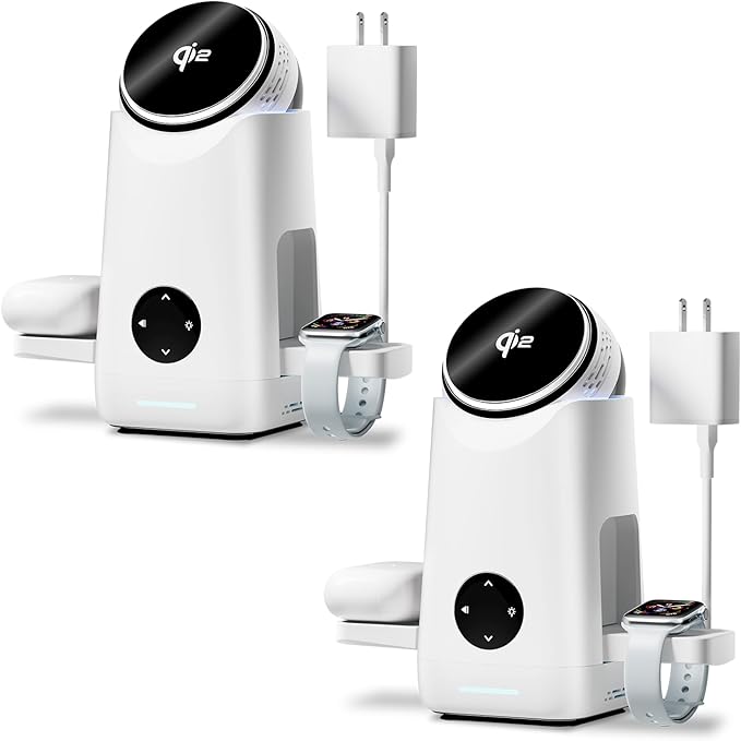 3 in 1 Charging Station for Apple & Samsung - Qi2 Certified 15W Wireless Mag-Safe Charger Stand Compatible for iPhone 17 16 15 14 13 12, AirPods, Apple & Galaxy Watch, Samsung S25 S24 (2 Pack White)
