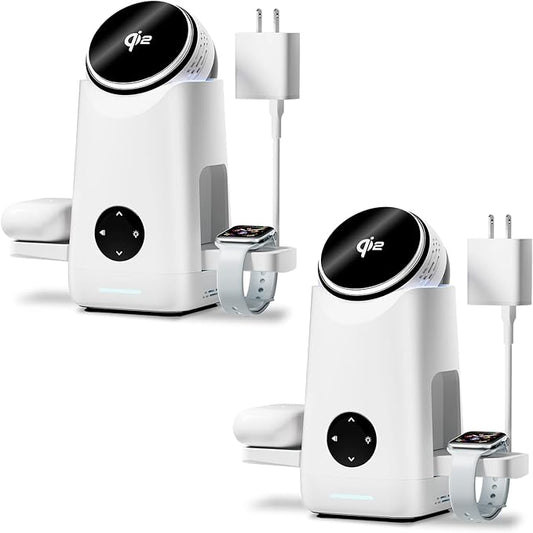 3 in 1 Charging Station for Apple & Samsung - Qi2 Certified 15W Wireless Mag-Safe Charger Stand Compatible for iPhone 17 16 15 14 13 12, AirPods, Apple & Galaxy Watch, Samsung S25 S24 (2 Pack White)
