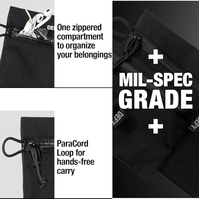 DEFY Project Ballistic Travel Pouch | Lightweight Nylon Organizer | Premium Tech Wallet | Water Resistant Travel Organizer (Large, Black)