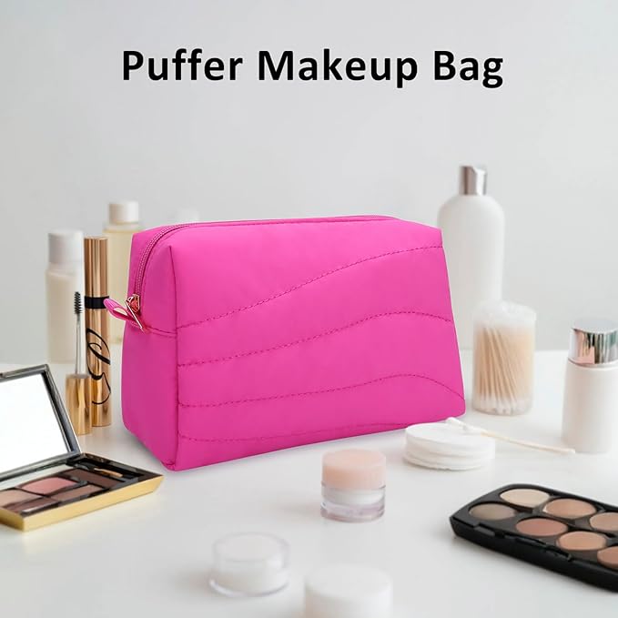 Travel Makeup Bag for Women, Small Cosmetic Bags Organizer Toiletry Bag, Nylon Pouch Travel Essentials Toiletries Accessories Brushes, Hot Pink
