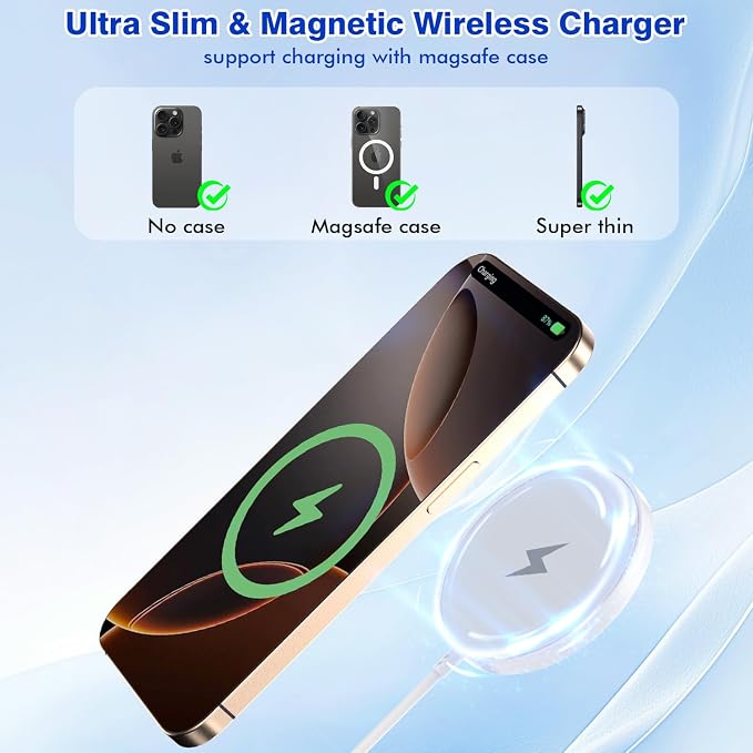 Magnetic iPhone Charger,15W iPhone Wireless Charger Apple 17/16 Wireless Charging Pad Fast Charge Apple Mag Safe Charge for iPhone17 Pro Max/Air/17/16 Pro/15/14/13/12,AirPods Pro 3/2 Mag Safe Charging
