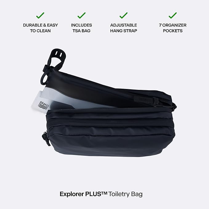 Gravel Hanging Toiletry Bag for Men and Women - Comes in 2 Sizes, Water-Resistant, Durable, Compact, Dopp Kit Travel Toiletry bag (Black, Plus)