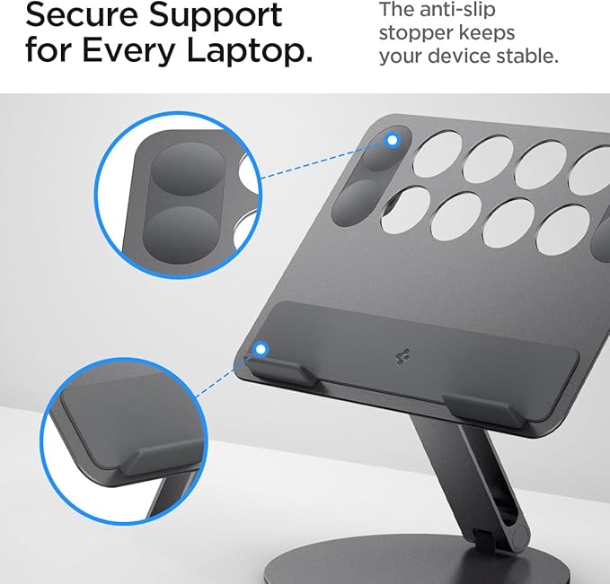 Spigen Adjustable Laptop Desk Stand with Cable Management Organizer Portable Compatible with Mac, Dell, HP, Lenovo and More - Space Gray (LD206C)